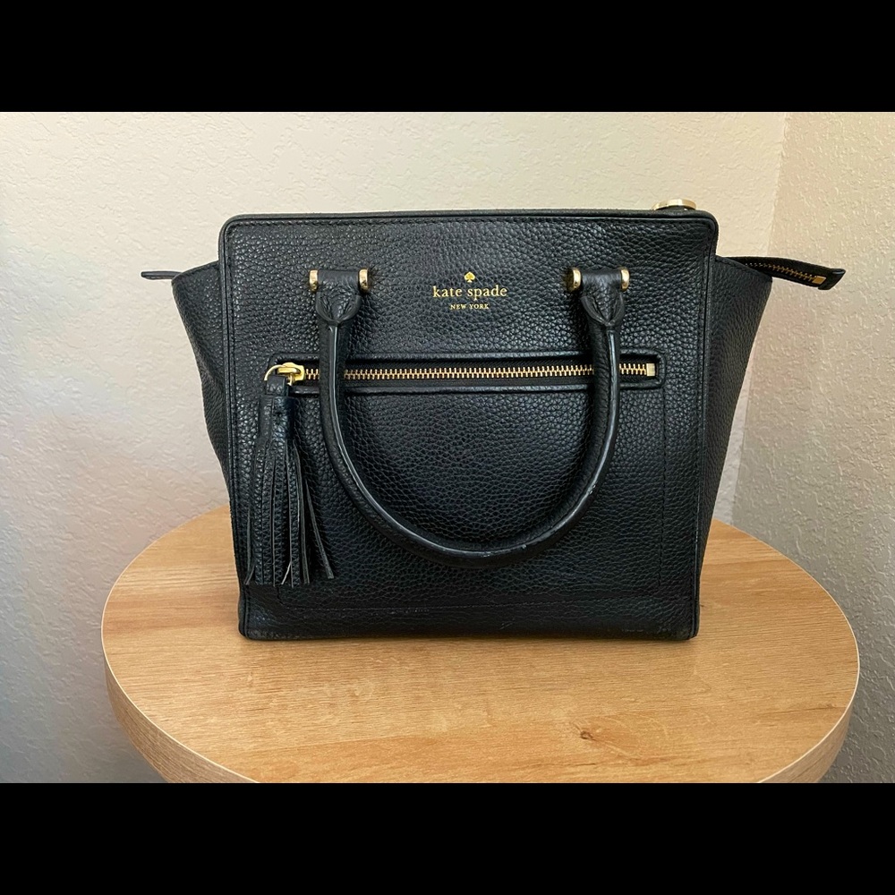 Authentic Black Kate Spade Handbag with Crossbody Strap in Used Condition